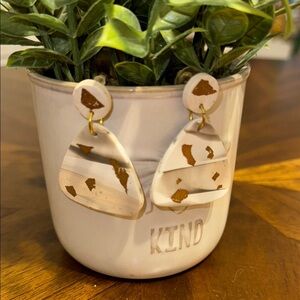 Stylish Cream and Gold Polymer Clay Earrings Handmade